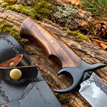 Load image into Gallery viewer, Hand Forged Damascus Hunting Knife with Rosewood Handle and Leather Sheath