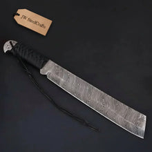 Load image into Gallery viewer, 9 Inch Damascus Steel Tanto Knife with Cord Wrapped Handle – 16 Inch Overall