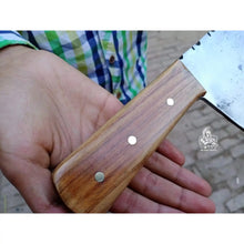 Load image into Gallery viewer, 9-Inch Kitchen Cleaver — Dull-Polished Blade with Filework Spine, Natural Wood Handle (14-Inch Overall, Full Tang, Hand-Forged)