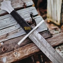 Load image into Gallery viewer, Handmade Medieval Damascus Arming Templar Knight Sword with Leather sheath-901