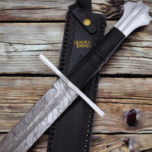 Load image into Gallery viewer, Handmade Medieval Damascus Arming Templar Knight Sword with Leather sheath-901
