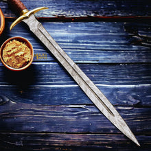 Load image into Gallery viewer, Damascus Kingslayer Arming Sword with Leather sheath-904