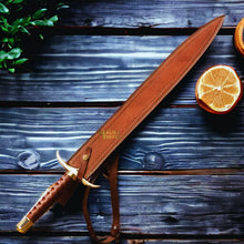 Load image into Gallery viewer, Damascus Kingslayer Arming Sword with Leather sheath-904
