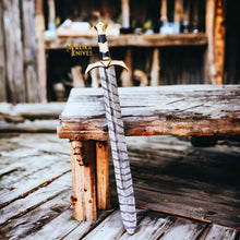 Load image into Gallery viewer, Damascus Medieval Arming Sword with Leather sheath-906