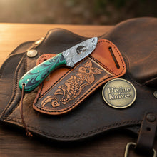 Load image into Gallery viewer, Praying Cutout Cowboy Knife with Teal Acrylic Handle