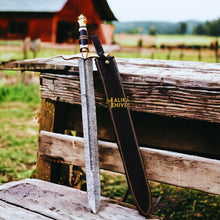 Load image into Gallery viewer, Damascus Battle Medieval sword with Leather sheath-908