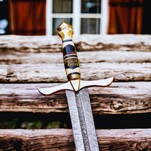 Load image into Gallery viewer, Damascus Battle Medieval sword with Leather sheath-908