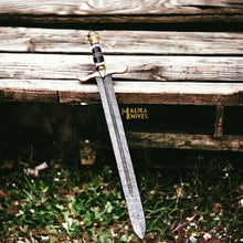 Load image into Gallery viewer, Damascus Battle Medieval sword with Leather sheath-908