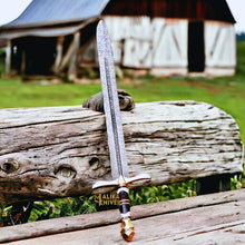 Load image into Gallery viewer, Damascus Battle Medieval sword with Leather sheath-908