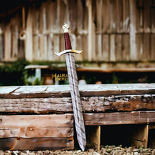 Load image into Gallery viewer, Custom Damascus Crusades sword with Leather sheath-909