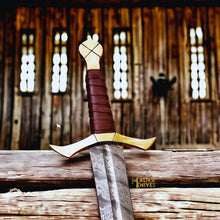 Load image into Gallery viewer, Custom Damascus Crusades sword with Leather sheath-909