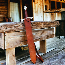 Load image into Gallery viewer, Custom Damascus Crusades sword with Leather sheath-909
