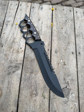 Load image into Gallery viewer, Knuckle Handle Tactical Knife Acid Etched Drop Point Fixed Blade