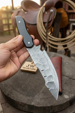 Load image into Gallery viewer, Damascus Field Knife 9” Blade Handmade Black Epoxy Resin Handle with Sheath