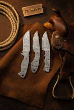 Load image into Gallery viewer, Damascus Knife Blanks Set 4.5 Inch Blades Fixed Blade DIY Trio