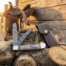 Load image into Gallery viewer, Damascus Steel Trapper Knife 4" with Bone Handle, Folding Pocket Knife