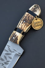 Load image into Gallery viewer, Stag Horn Cowboy Hunter Knife with Leaf Textured Spine