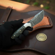 Load image into Gallery viewer, Damascus Charcoal Burl Resin Cowboy Knife with Wood Grain Blade
