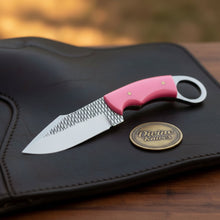 Load image into Gallery viewer, Pink Resin Rasp Ring Skinner Knife with Rasp File Blade
