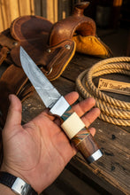 Load image into Gallery viewer, Hunting Knife 4.5” Damascus Steel Straight Back Blade Hybrid Wood Resin Handle Viking-Inspired