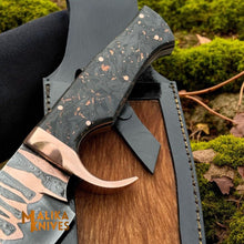 Load image into Gallery viewer, Copper Damascus Bowie Knife | Carbon Fiber Handle