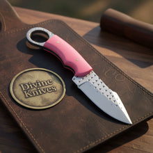 Load image into Gallery viewer, Pink Resin Rasp Ring Skinner Knife with Rasp File Blade