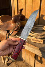 Load image into Gallery viewer, Handmade Damascus Clip Point Bowie Utility Knife Fixed Blade Pakka Wood Handle with Guard
