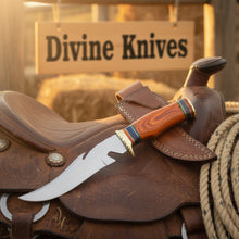 Load image into Gallery viewer, Colorful Spacer Ring Damascus Knife with Natural Tan Wood Handle
