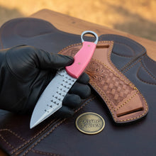 Load image into Gallery viewer, Pink Resin Rasp Ring Skinner Knife with Rasp File Blade