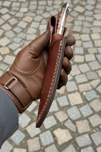 Load image into Gallery viewer, Damascus Hunting Skinner Knife Brown Micarta | Handle and Leather Sheath