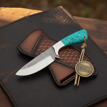 Load image into Gallery viewer, Turquoise Stone Skinner Knife with Cross-Hatch Blade for Hunters and Outdoor Users