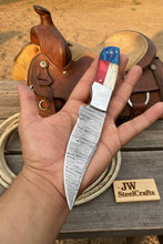 Load image into Gallery viewer, Damascus Camping Knife Fixed Blade USA Flag Resin Handle Outdoor Utility Knife with Sheath