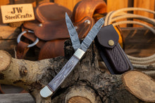 Load image into Gallery viewer, Damascus Steel Trapper Knife 4" with Bone Handle, Folding Pocket Knife