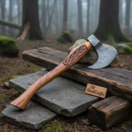 Fellmark Steel Camp Axe with Carved Nordic Knotwork Rosewood Handle