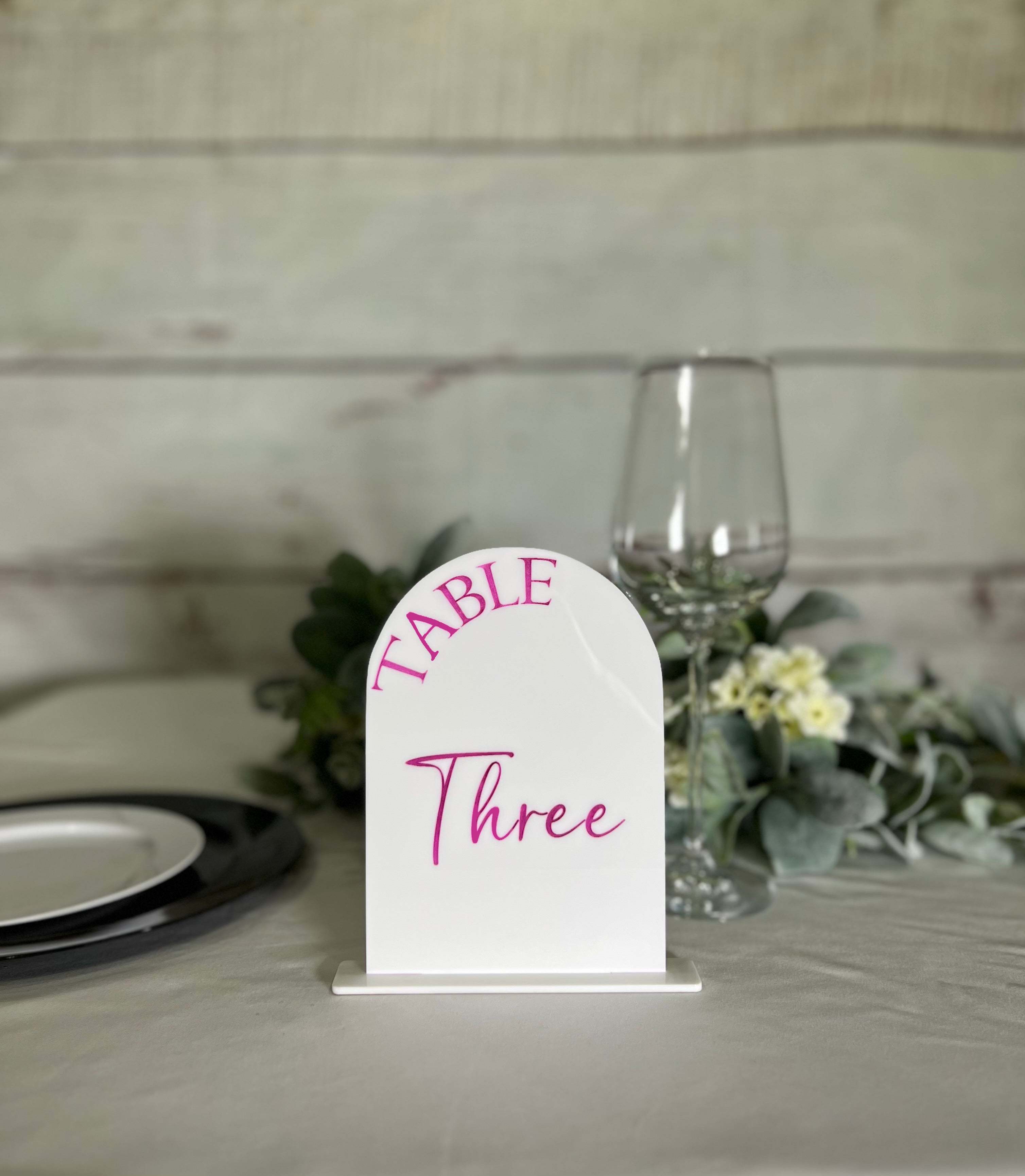 Wedding offers & Events Modern Arch Table Numbers & Stand Pink 1-10