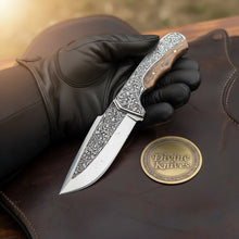 Load image into Gallery viewer, Engraved Hunting Skinner Knife with Carved Wood Handle