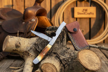 Load image into Gallery viewer, Razor Trapper Knife with Burned Bone Handle and Steel Bolsters