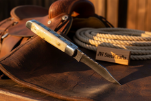Load image into Gallery viewer, Handmade Damascus Steel Folding Pocket Trapper Knife 4"with Bone Handle