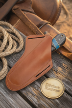Load image into Gallery viewer, Micarta and Turquoise Bull Cutter with Scale Pattern Damascus Blade