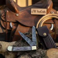 Load image into Gallery viewer, Damascus Steel Trapper Knife 4" with Bone Handle, Folding Pocket Knife