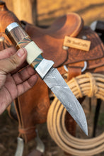 Load image into Gallery viewer, Hunting Knife 4.5” Damascus Steel Straight Back Blade Hybrid Wood Resin Handle Viking-Inspired