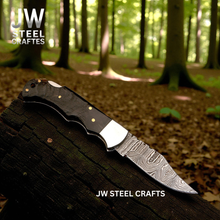 Load image into Gallery viewer, American Flag Damascus Folding Hunter with Ram Horn Handle