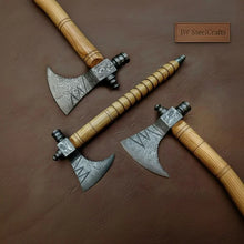 Load image into Gallery viewer, Damascus Pipe Axe 19 Inch Ash Wood Handle | Hand Forged Tomahawk Smoking Axe | JW SteelCrafts