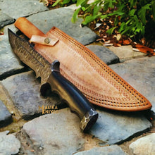 Load image into Gallery viewer, Handforged Damascus Bowie Knife Micarta Handle
