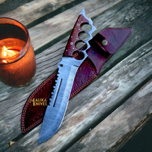 Load image into Gallery viewer, Damascus Knuckle Bowie Knife Rosewood Full Tang