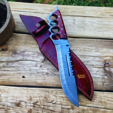 Load image into Gallery viewer, Damascus Knuckle Bowie Knife Rosewood Full Tang