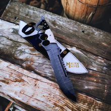 Load image into Gallery viewer, Black White Damascus Knuckle Bowie Knife Resin Handle