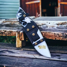 Load image into Gallery viewer, Black White Damascus Knuckle Bowie Knife Resin Handle