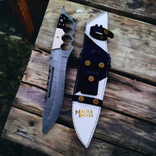 Load image into Gallery viewer, Black White Damascus Knuckle Bowie Knife Resin Handle