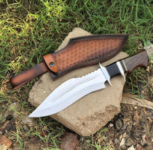 Load image into Gallery viewer, Bowie Knife D2 Steel Blade Dual Guard Leather Sheath